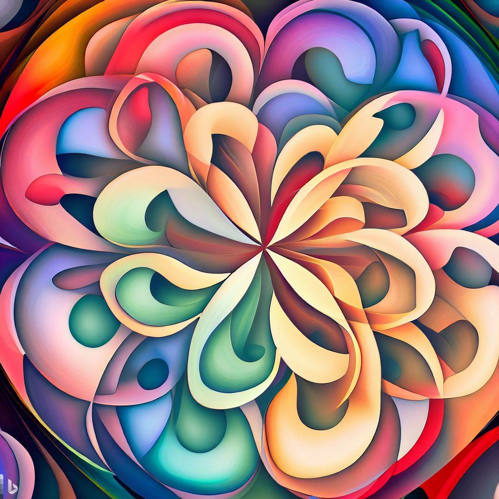A colorful mandala of overlapping hearts, each with a unique pattern, representing the diverse and inclusive nature of polyamory.